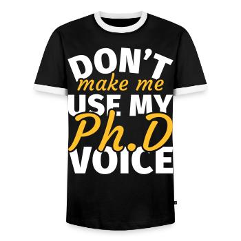 Doctoral Thesis Doctoral Doctoral Dissertation - Men's Ringer Shirt - black/white - Front - AI Model Female 172 light (172cm) & AI Model Male 178 light (178cm)