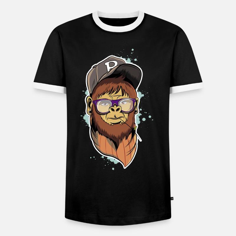 Hipster Monkey - Men's Ringer Shirt - black/white