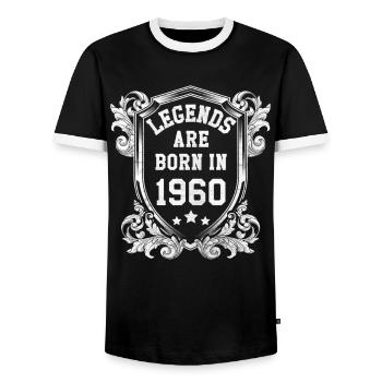 1960 - Men's Ringer Shirt - black/white - Front - AI Model Female 172 light (172cm) & AI Model Male 178 light (178cm)