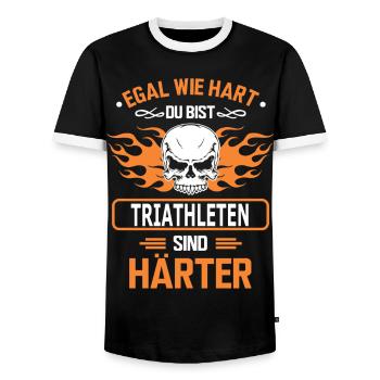 triathleten - Männer Kontrast-T-Shirt - Schwarz/Weiß - Vorne - AI Model Female 172 light (172cm) & AI Model Male 178 light (178cm)