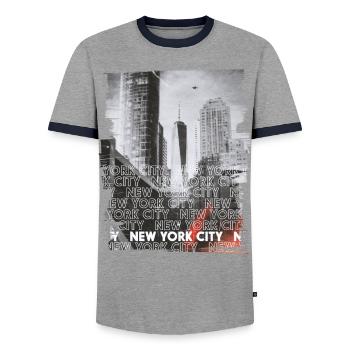NEW YORK CITY - Men's Ringer Shirt - grey/navy  - Front - AI Model Female 172 light (172cm) & AI Model Male 178 light (178cm)
