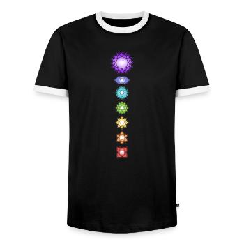 Yoga Meditation Spiritual Body Energy Chakras - Men's Ringer Shirt - black/white - Front - AI Model Female 172 light (172cm) & AI Model Male 178 light (178cm)
