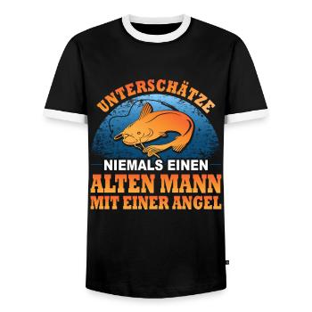 Angler Alter Mann Geschenk Fischen Fischer Angeln - Männer Kontrast-T-Shirt - Schwarz/Weiß - Vorne - AI Model Female 172 light (172cm) & AI Model Male 178 light (178cm)