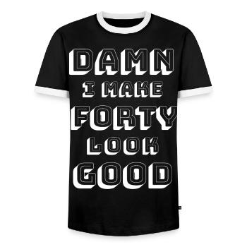 40. Geburtstag - Männer Kontrast-T-Shirt - Schwarz/Weiß - Vorne - AI Model Female 172 light (172cm) & AI Model Male 178 light (178cm)
