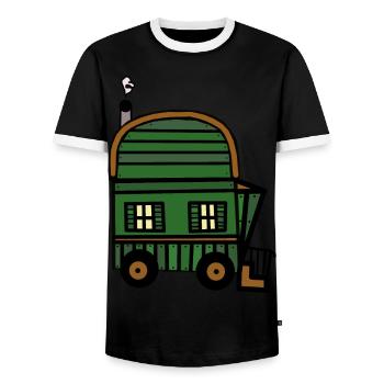Bauwagen Haus Hütte Immobilie wohnen Öko - Männer Kontrast-T-Shirt - Schwarz/Weiß - Vorne - AI Model Female 172 light (172cm) & AI Model Male 178 light (178cm)