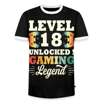 Level 18 Birthday Gamer 18 Years Old - Men's Ringer Shirt - black/white - Front - AI Model Female 172 light (172cm) & AI Model Male 178 light (178cm)