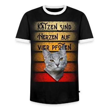 Katzen sind herzen auf vier Pfoten - Männer Kontrast-T-Shirt - Schwarz/Weiß - Vorne - AI Model Female 172 light (172cm) & AI Model Male 178 light (178cm)
