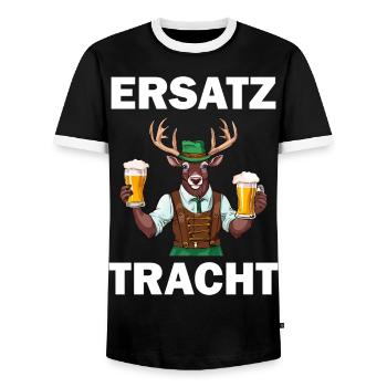 Lederhose Hirsch Tracht Bayrisch Trachten Ersatz - Männer Kontrast-T-Shirt - Schwarz/Weiß - Vorne - AI Model Female 172 light (172cm) & AI Model Male 178 light (178cm)