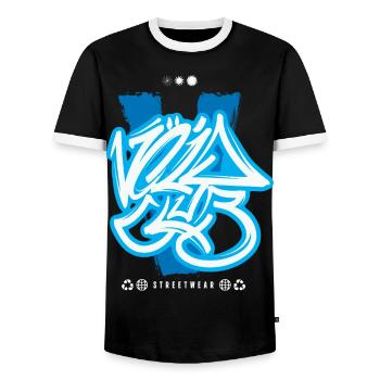 Graffiti urbain streetwear - T-shirt contrasté Homme - noir/blanc - Devant - AI Model Female 172 light (172cm) & AI Model Male 178 light (178cm)