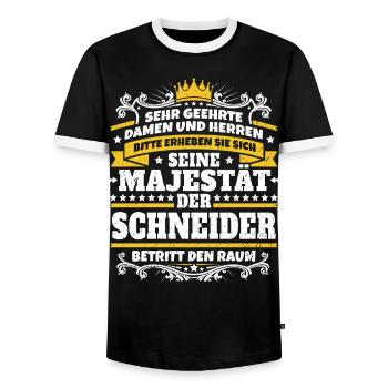 Seine Majestät der Schneider - Männer Kontrast-T-Shirt - Schwarz/Weiß - Vorne - AI Model Female 172 light (172cm) & AI Model Male 178 light (178cm)