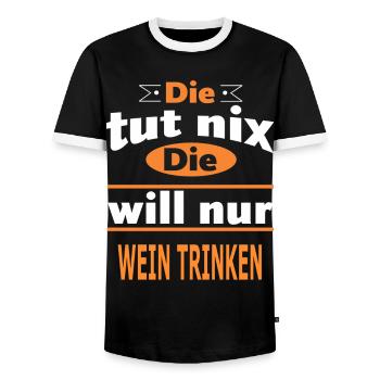 WEIN TRINKEN - Männer Kontrast-T-Shirt - Schwarz/Weiß - Vorne - AI Model Female 172 light (172cm) & AI Model Male 178 light (178cm)