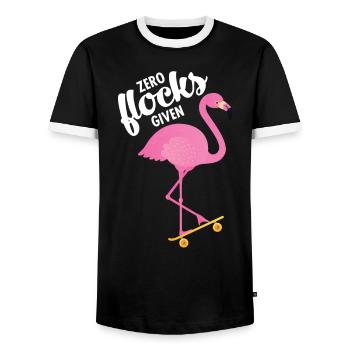 Zero Flocks Given . Flamingo With Skateboard - Männer Kontrast-T-Shirt - Schwarz/Weiß - Vorne - AI Model Female 172 light (172cm) & AI Model Male 178 light (178cm)