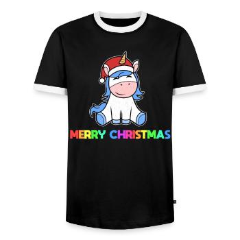 Christmas unicorn Christmas unicorn - Men's Ringer Shirt - black/white - Front - AI Model Female 172 light (172cm) & AI Model Male 178 light (178cm)
