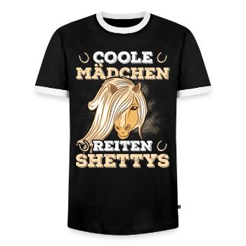 Shetlandpony Pony Shetty Reiter Pferd - Männer Kontrast-T-Shirt - Schwarz/Weiß - Vorne - AI Model Female 172 light (172cm) & AI Model Male 178 light (178cm)
