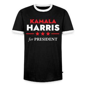 Kamala pour l'élection présidentielle - T-shirt contrasté Homme - noir/blanc - Devant - AI Model Female 172 light (172cm) & AI Model Male 178 light (178cm)