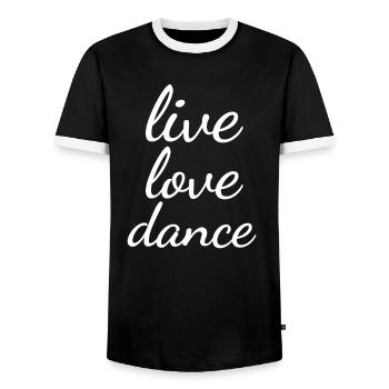 Live Love Dance Saying Dancing Dancer - Men's Ringer Shirt - black/white - Front - AI Model Female 172 light (172cm) & AI Model Male 178 light (178cm)