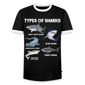 Types of Sharks - Men's Ringer Shirt - black/white - Front - AI Model Female 172 light (172cm) & AI Model Male 178 light (178cm)