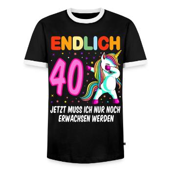 40. Geburtstag Einhorn 40 Jahre 40. Jubiläum Fun - Männer Kontrast-T-Shirt - Schwarz/Weiß - Vorne - AI Model Female 172 light (172cm) & AI Model Male 178 light (178cm)