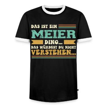 Familienname Meier - für Familie Meier - Männer Kontrast-T-Shirt - Schwarz/Weiß - Vorne - AI Model Female 172 light (172cm) & AI Model Male 178 light (178cm)