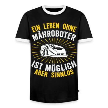 Hobbygärtner Rasenroboter Rasenmähroboter Humor - Männer Kontrast-T-Shirt - Schwarz/Weiß - Vorne - AI Model Female 172 light (172cm) & AI Model Male 178 light (178cm)