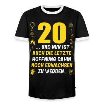 20. Geburtstag Mann 20.Ehrentag 20. Jubiläum Fun - Männer Kontrast-T-Shirt - Schwarz/Weiß - Vorne - AI Model Female 172 light (172cm) & AI Model Male 178 light (178cm)