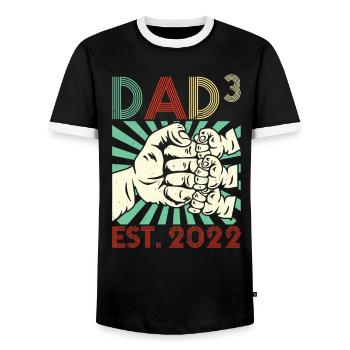 Triple Dad 3 Kids Papa Dad 2022 - Men's Ringer Shirt - black/white - Front - AI Model Female 172 light (172cm) & AI Model Male 178 light (178cm)
