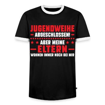 Jugendweihe 2022 Mädchen Junge - Männer Kontrast-T-Shirt - Schwarz/Weiß - Vorne - AI Model Female 172 light (172cm) & AI Model Male 178 light (178cm)