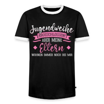 Jugendweihe 2022 Mädchen Junge - Männer Kontrast-T-Shirt - Schwarz/Weiß - Vorne - AI Model Female 172 light (172cm) & AI Model Male 178 light (178cm)