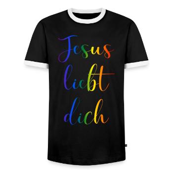 Jésus vous aime - T-shirt contrasté Homme - noir/blanc - Devant - AI Model Female 172 light (172cm) & AI Model Male 178 light (178cm)