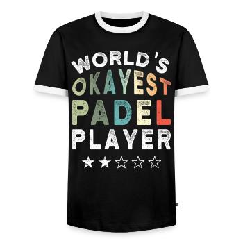 Worlds Okayest Padel Player Funny Padel - Men's Ringer Shirt - black/white - Front - AI Model Female 172 light (172cm) & AI Model Male 178 light (178cm)