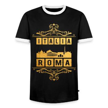 Rome Roma Italy City Skyline Ornament Gold Love - Men's Ringer Shirt - black/white - Front - AI Model Female 172 light (172cm) & AI Model Male 178 light (178cm)