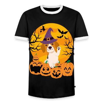 Mignon Beagle Halloween Costume Chien - T-shirt contrasté Homme - noir/blanc - Devant - AI Model Female 172 light (172cm) & AI Model Male 178 light (178cm)