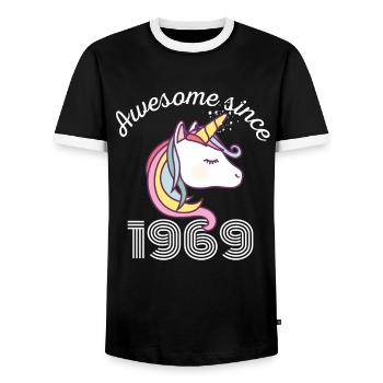 Funny Birthday Awesome Since 1969 - Men's Ringer Shirt - black/white - Front - AI Model Female 172 light (172cm) & AI Model Male 178 light (178cm)