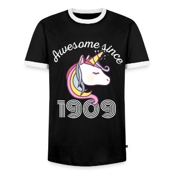 Lustiger Geburtstag Awesome seit 1909 - Männer Kontrast-T-Shirt - Schwarz/Weiß - Vorne - AI Model Female 172 light (172cm) & AI Model Male 178 light (178cm)