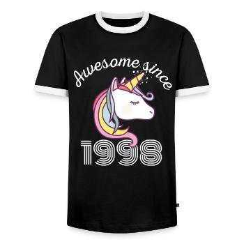 Funny Birthday Awesome Since 1998 - Men's Ringer Shirt - black/white - Front - AI Model Female 172 light (172cm) & AI Model Male 178 light (178cm)