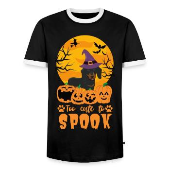 Cute Dachshund Halloween Costume Dog - Men's Ringer Shirt - black/white - Front - AI Model Female 172 light (172cm) & AI Model Male 178 light (178cm)