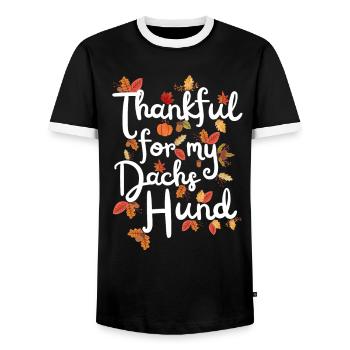 Reconnaissant pour mes feuilles d’automne de teckel teckel - T-shirt contrasté Homme - noir/blanc - Devant - AI Model Female 172 light (172cm) & AI Model Male 178 light (178cm)