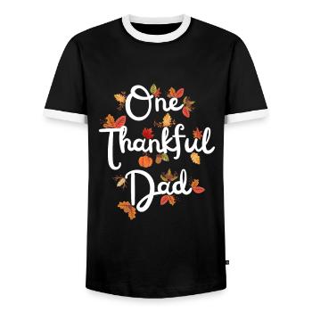 Thankful Dad Papa Autumn Leaves Gratitude - Men's Ringer Shirt - black/white - Front - AI Model Female 172 light (172cm) & AI Model Male 178 light (178cm)