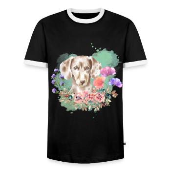 Dackel Cottagecore Wasserfarben Blumen - Männer Kontrast-T-Shirt - Schwarz/Weiß - Vorne - AI Model Female 172 light (172cm) & AI Model Male 178 light (178cm)