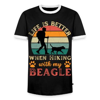 Wandern und Trekking mit Beagle Vintage Retro - Männer Kontrast-T-Shirt - Schwarz/Weiß - Vorne - AI Model Female 172 light (172cm) & AI Model Male 178 light (178cm)
