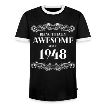 Lustiger Geburtstag ist seit 1948 total genial - Männer Kontrast-T-Shirt - Schwarz/Weiß - Vorne - AI Model Female 172 light (172cm) & AI Model Male 178 light (178cm)