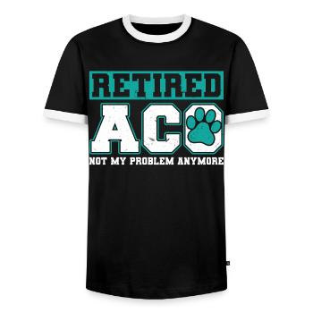 Retired Animal Welfare Officer - Men's Ringer Shirt - black/white - Front - AI Model Female 172 light (172cm) & AI Model Male 178 light (178cm)