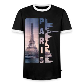 Paris France City Skyline Home Love - Men's Ringer Shirt - black/white - Front - AI Model Female 172 light (172cm) & AI Model Male 178 light (178cm)