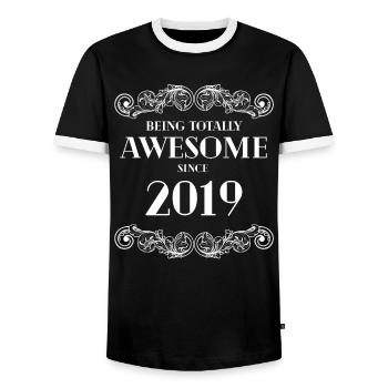 Funny Birthday Being Totally Awesome Since 2019 - Men's Ringer Shirt - black/white - Front - AI Model Female 172 light (172cm) & AI Model Male 178 light (178cm)