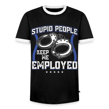 Stupid People Keep Me Busy - Police - Men's Ringer Shirt - black/white - Front - AI Model Female 172 light (172cm) & AI Model Male 178 light (178cm)