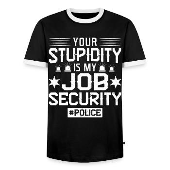 Votre stupidité est ma sécurité d’emploi - Policier - T-shirt contrasté Homme - noir/blanc - Devant - AI Model Female 172 light (172cm) & AI Model Male 178 light (178cm)
