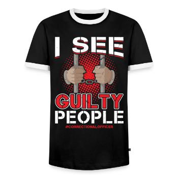 Ich Sehe Schuldige Menschen -Justizvollzugsbeamter - Männer Kontrast-T-Shirt - Schwarz/Weiß - Vorne - AI Model Female 172 light (172cm) & AI Model Male 178 light (178cm)