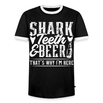 Shark Teeth And Beer - Fossil Hunters - Men's Ringer Shirt - black/white - Front - AI Model Female 172 light (172cm) & AI Model Male 178 light (178cm)