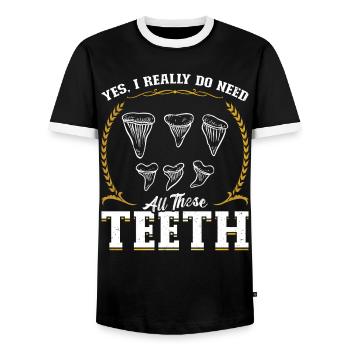 Yes, I really need all those teeth - Men's Ringer Shirt - black/white - Front - AI Model Female 172 light (172cm) & AI Model Male 178 light (178cm)