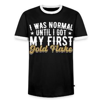 I was normal until I got my first gold - Men's Ringer Shirt - black/white - Front - AI Model Female 172 light (172cm) & AI Model Male 178 light (178cm)